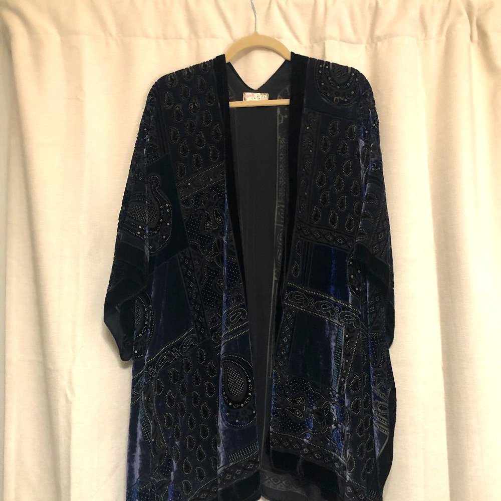 Free People Kimono - Blue/Black Velvet